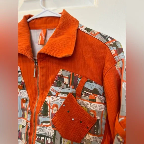 Vintage Johnny Girl 100% cotton Orange Jacket with Graphic Panels (Read) bin7 - Picture 3 of 8